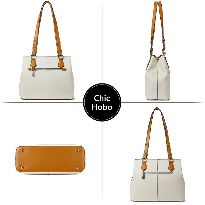 Nevin Structured Leather Shoulder Tote Bag - Front Zipper Pocket
