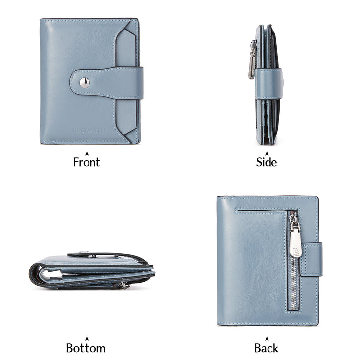 BOSTANTEN Women Leather Wallet RFID Blocking Small Bifold Zipper Pocket Wallet Card Case Purse with ID Window