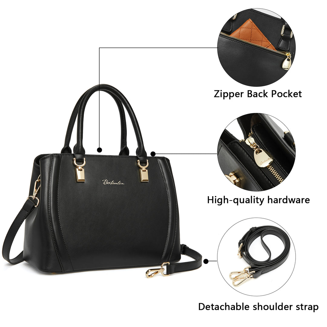 Designer 11'' Leather Satchel With Crossbody Strap
