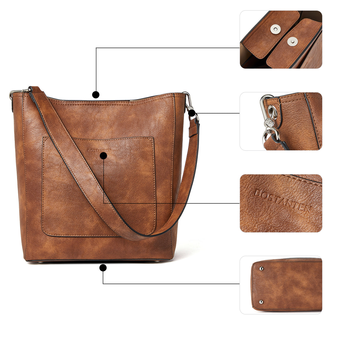 BOSTANTEN Handbags for Women Genuine Leather Designer Hobo Tote Purses Shoulder Crossbody Bucket Bags - BOSTANTEN