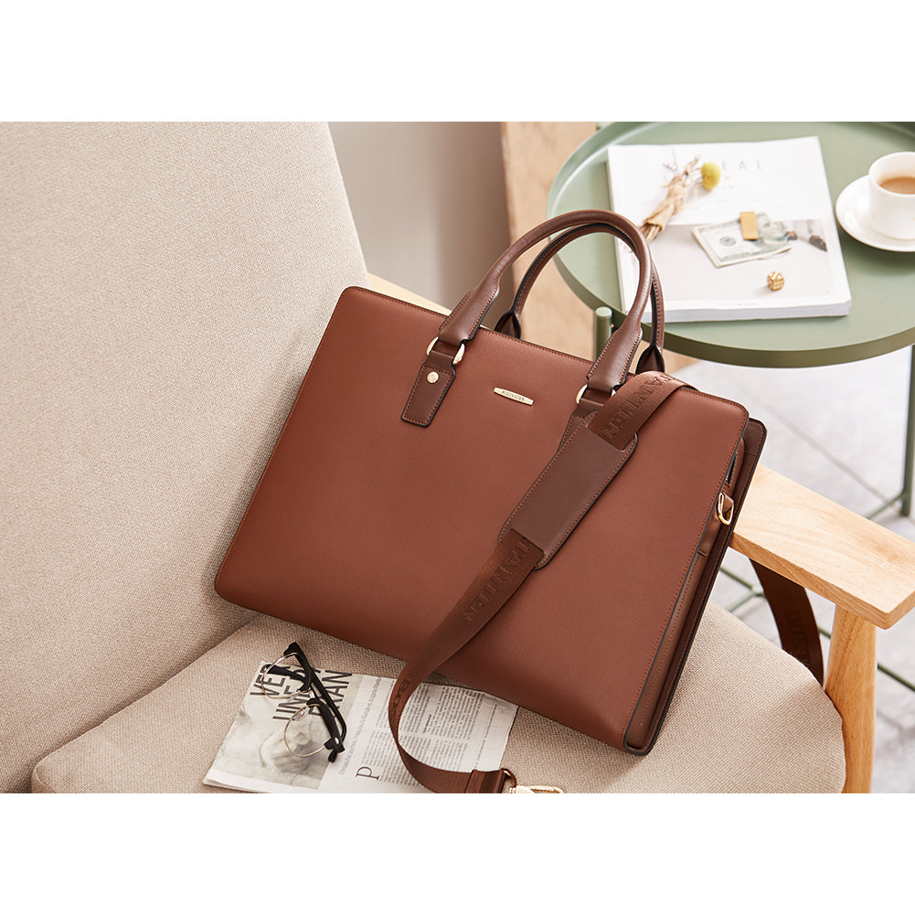 Stroud slim leather laptop bag large briefcase for business people - BOSTANTEN