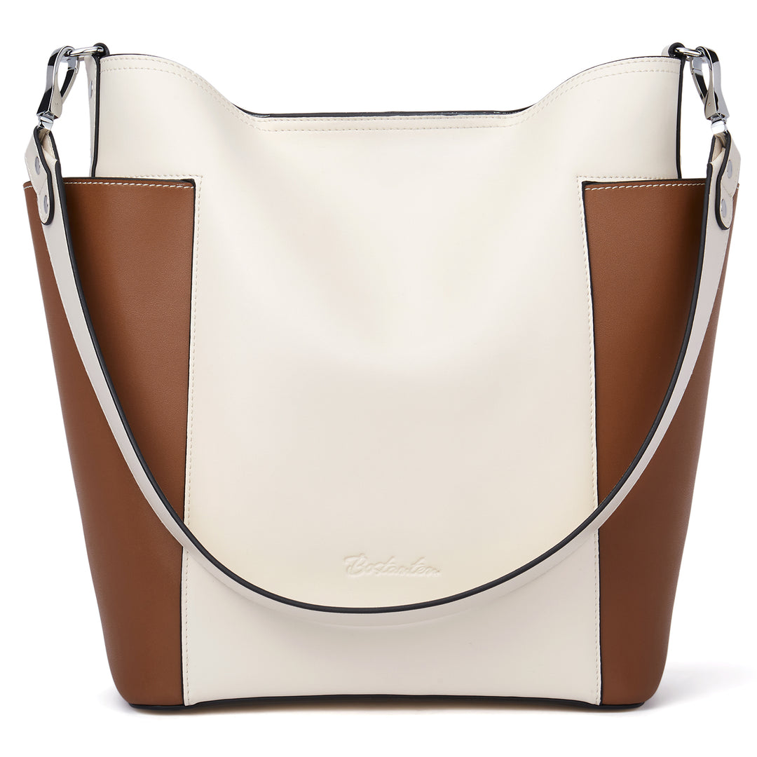 BOSTANTEN Genuine Leather Bucket Handbag Designer Hobo Shoulder Bags Tote Purses and Handbags Set with Clutch Purses - BOSTANTEN