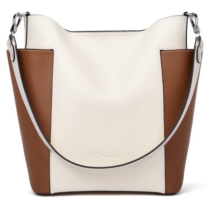 BOSTANTEN Genuine Leather Bucket Handbag Designer Hobo Shoulder Bags Tote Purses and Handbags Set with Clutch Purses - BOSTANTEN