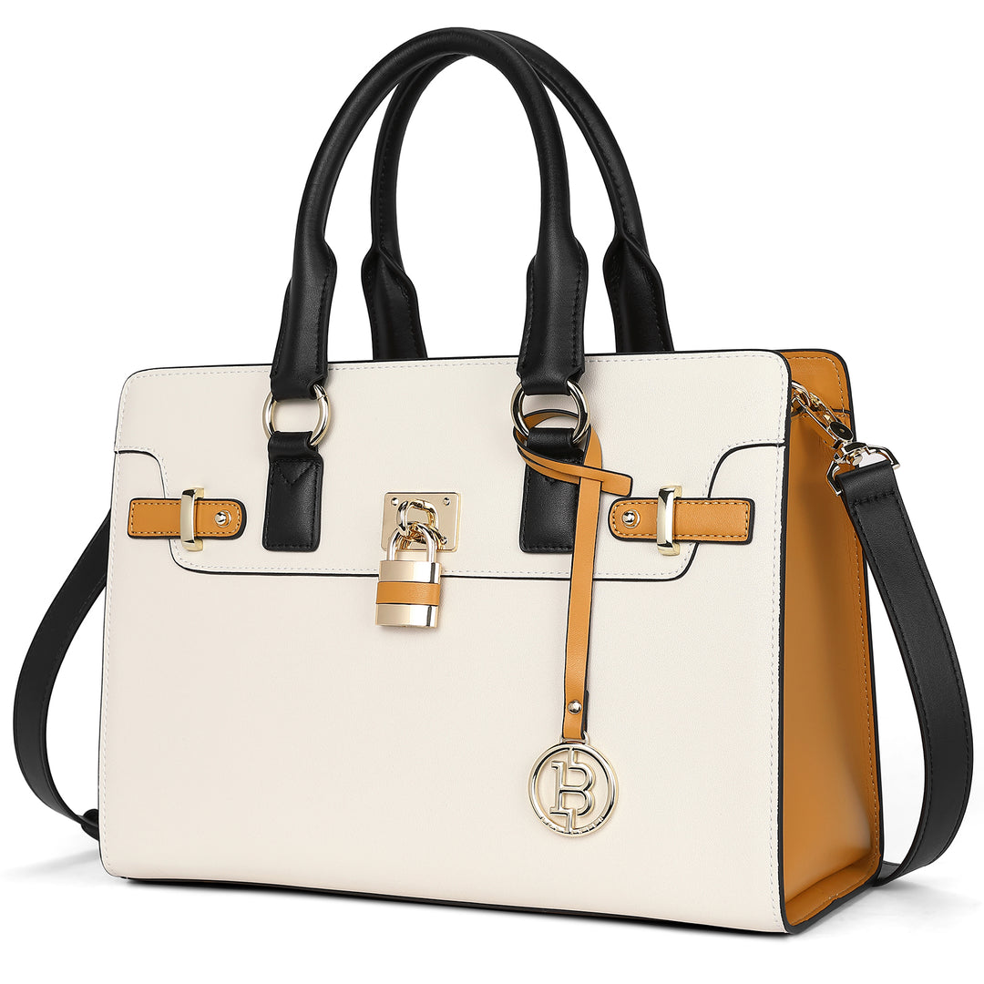 BOSTANTEN Women Leather Handbags Designer Satchel Purses Two-Tone Top Handle Work Shoulder Tote Bags