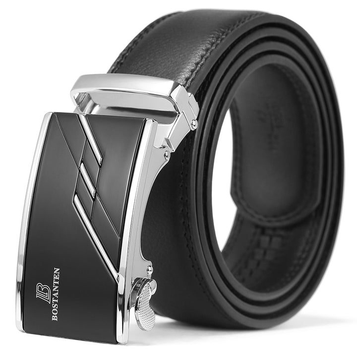 Bostanten Mens Black Leather Belt Without Holes Suit With Waist Belt - BOSTANTEN
