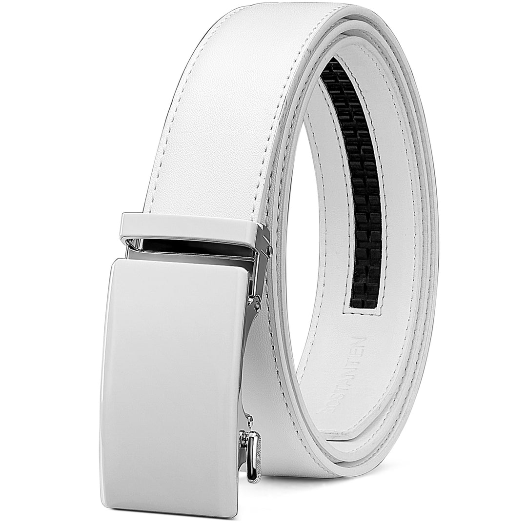 Leather Ratchet Dress Belt with Sliding Adjustable Buckle - BOSTANTEN