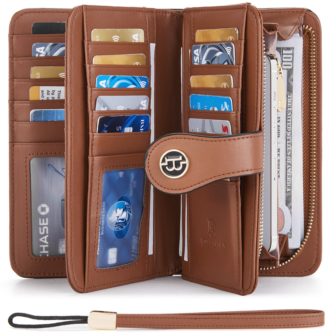 BOSTANTEN Womens Wallet Genuine Leather Large Capacity Wristlet Clutch Purse Credit Card Holder with RFID Blocking