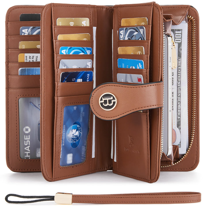 BOSTANTEN Womens Wallet Genuine Leather Large Capacity Wristlet Clutch Purse Credit Card Holder with RFID Blocking