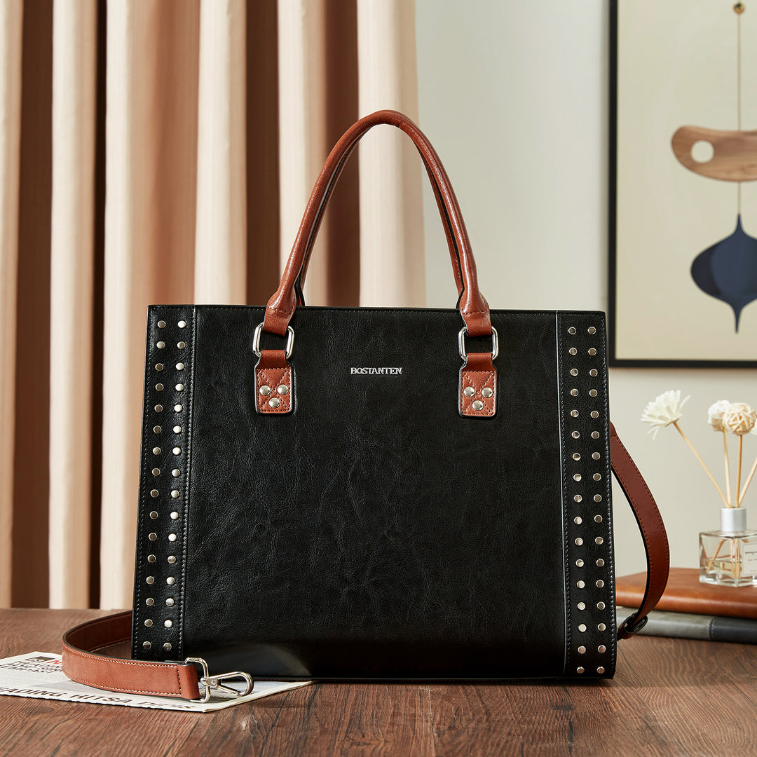 BOSTANTEN Women Leather Top Handle Work Tote Fashion Designer Handbag - BOSTANTEN