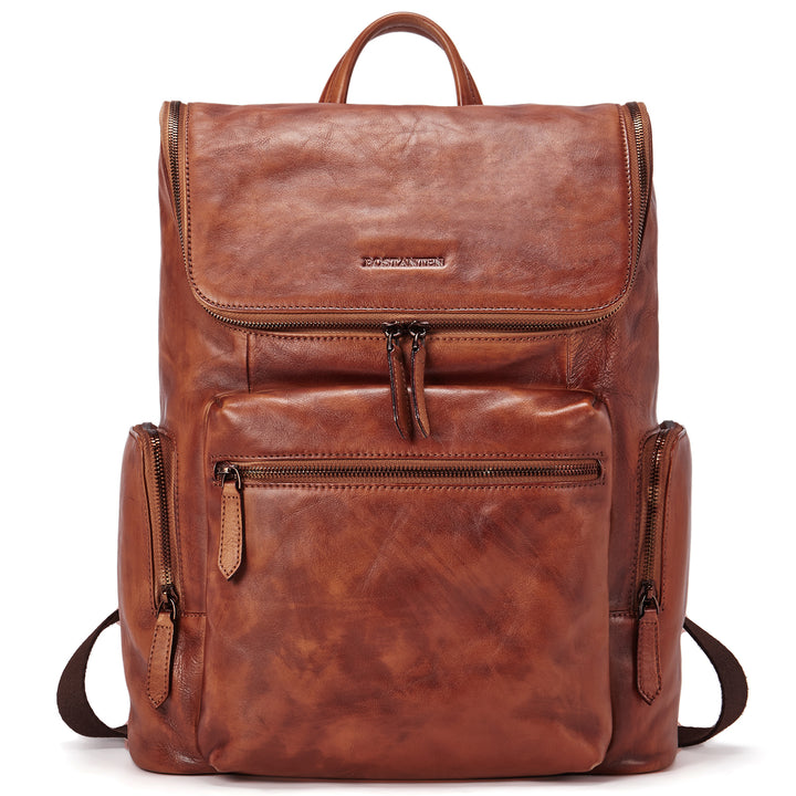BOSTANTEN Leather Backpack 15.6 inch Laptop Backpack Vintage Travel Office Bag Large Capacity School Shoulder Bag - BOSTANTEN
