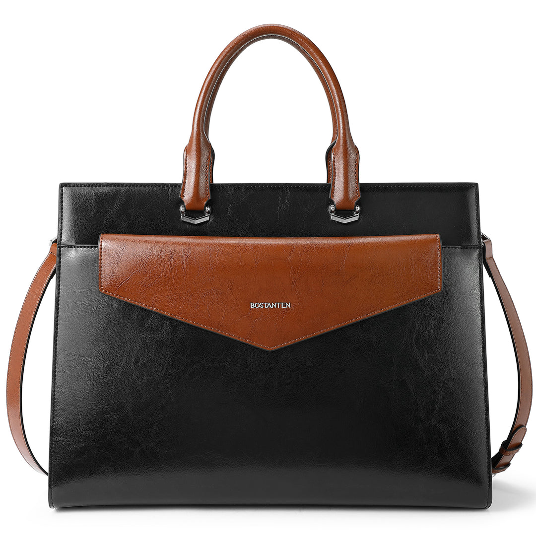Mizuki Modern-Style Leather Briefcase — 15.6 Inch - BOSTANTEN
