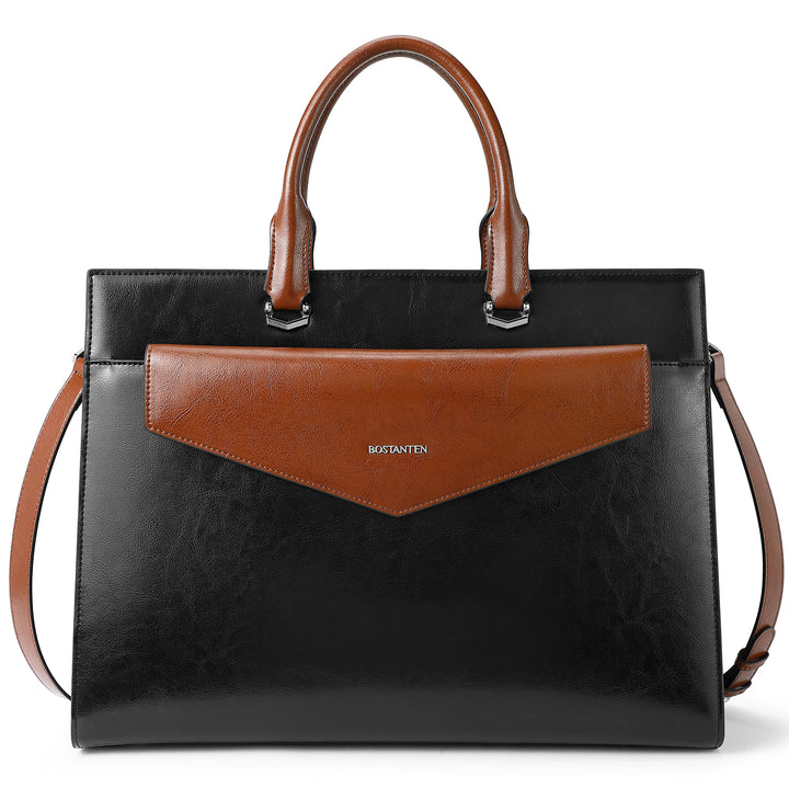 Mizuki Modern-Style Leather Briefcase — 15.6 Inch - BOSTANTEN
