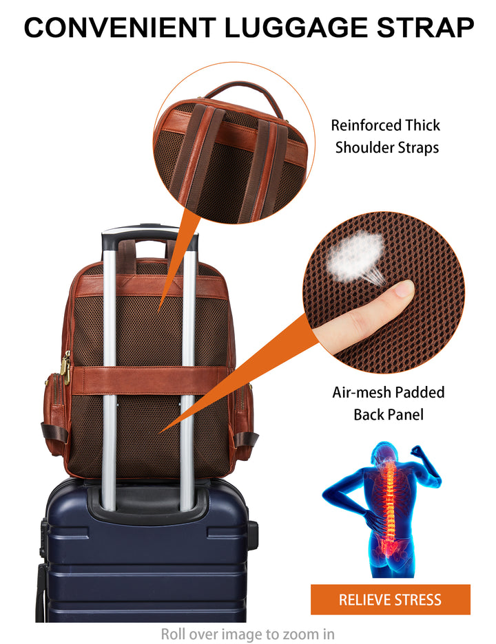 Klassischer Herren-Rucksack aus Leder mit mehreren Taschen für die Arbeit 