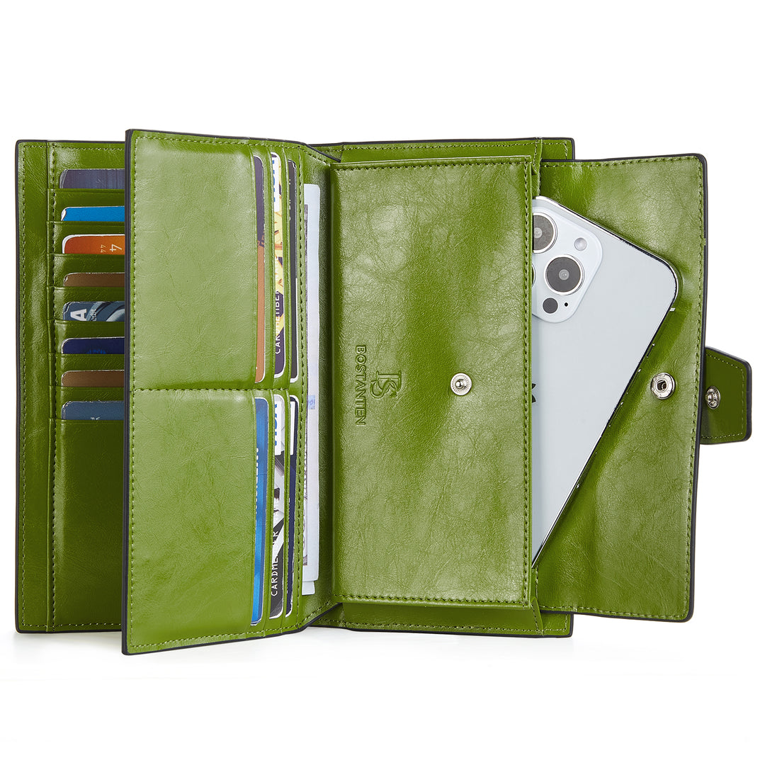 BOSTANTEN Womens Leather Wallets RFID Blocking Large Capacity Trifold Card Holder Ladies Phone Clutch