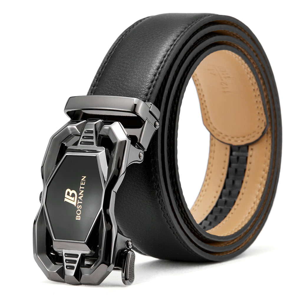 BOSTANTEN Mens Leather Ratchet Dress Belt Suit With Waist Belt Black - BOSTANTEN