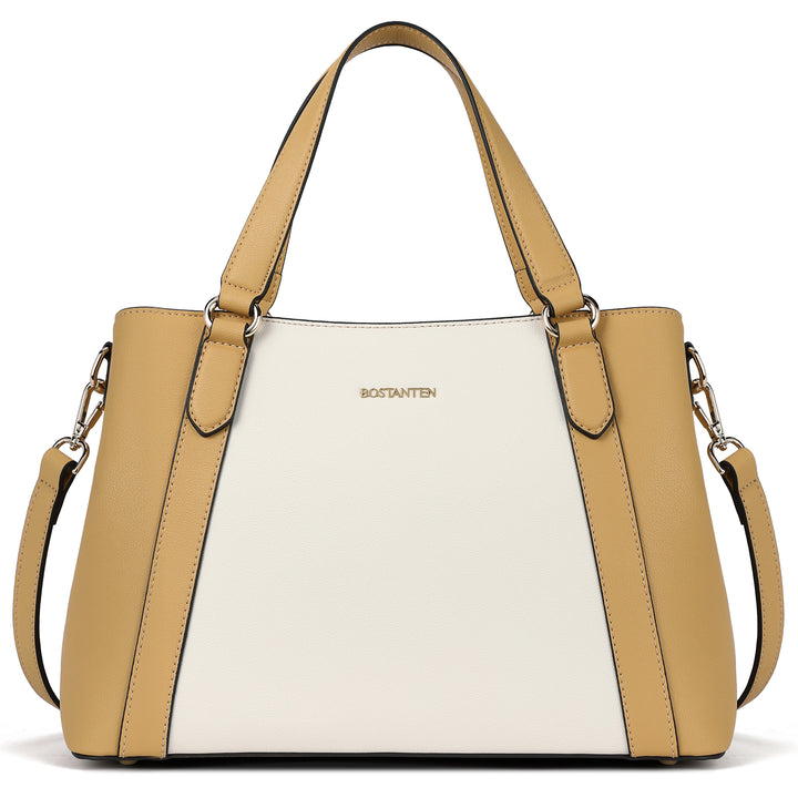 BOSTANTEN Women Leather Handbags Designer Shoulder Tote Bags Two Tone Work Daily Top Handle Satchel Purses - BOSTANTEN