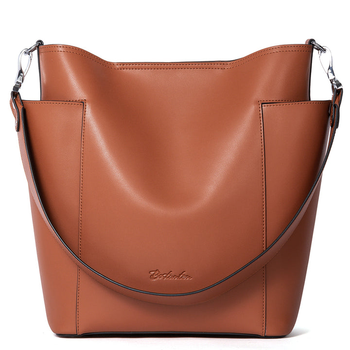 BOSTANTEN Genuine Leather Bucket Handbag Designer Hobo Shoulder Bags Tote Purses and Handbags Set with Clutch Purses - BOSTANTEN