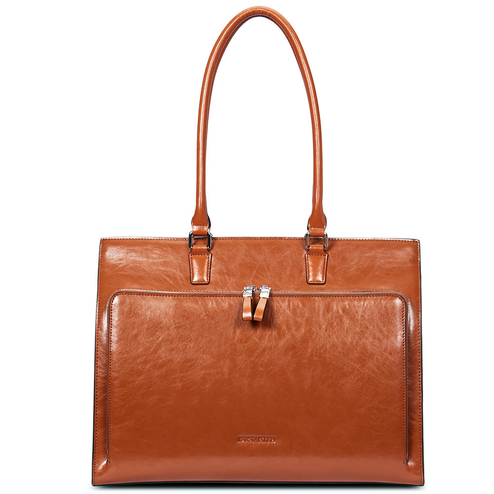 Carol Minimalist Leather Briefcase — Long shoulder strap - BOSTANTEN