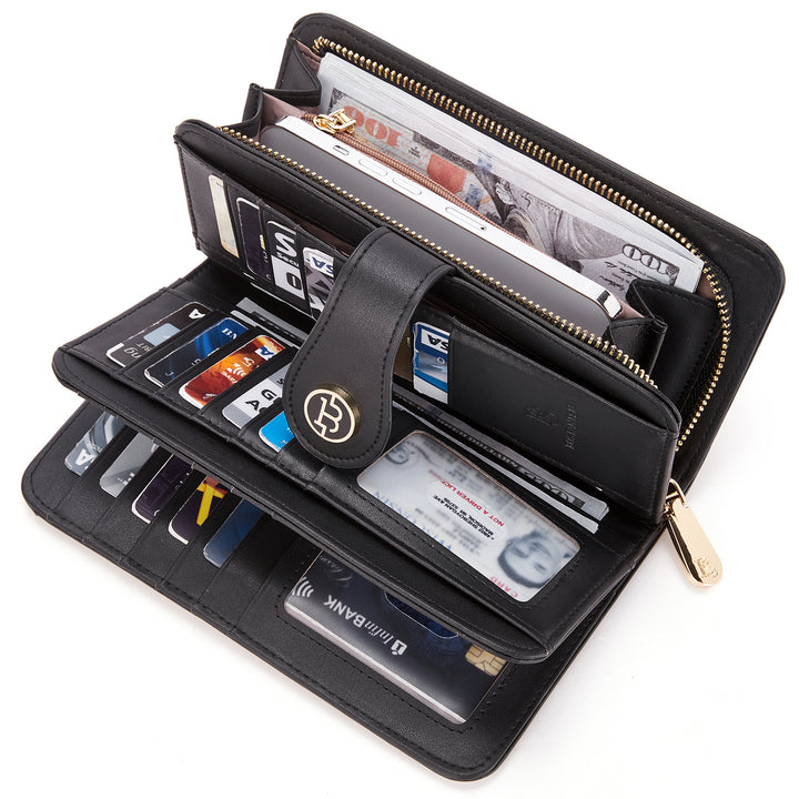 BOSTANTEN Womens Wallet Genuine Leather Large Capacity Wristlet Clutch Purse Credit Card Holder with RFID Blocking