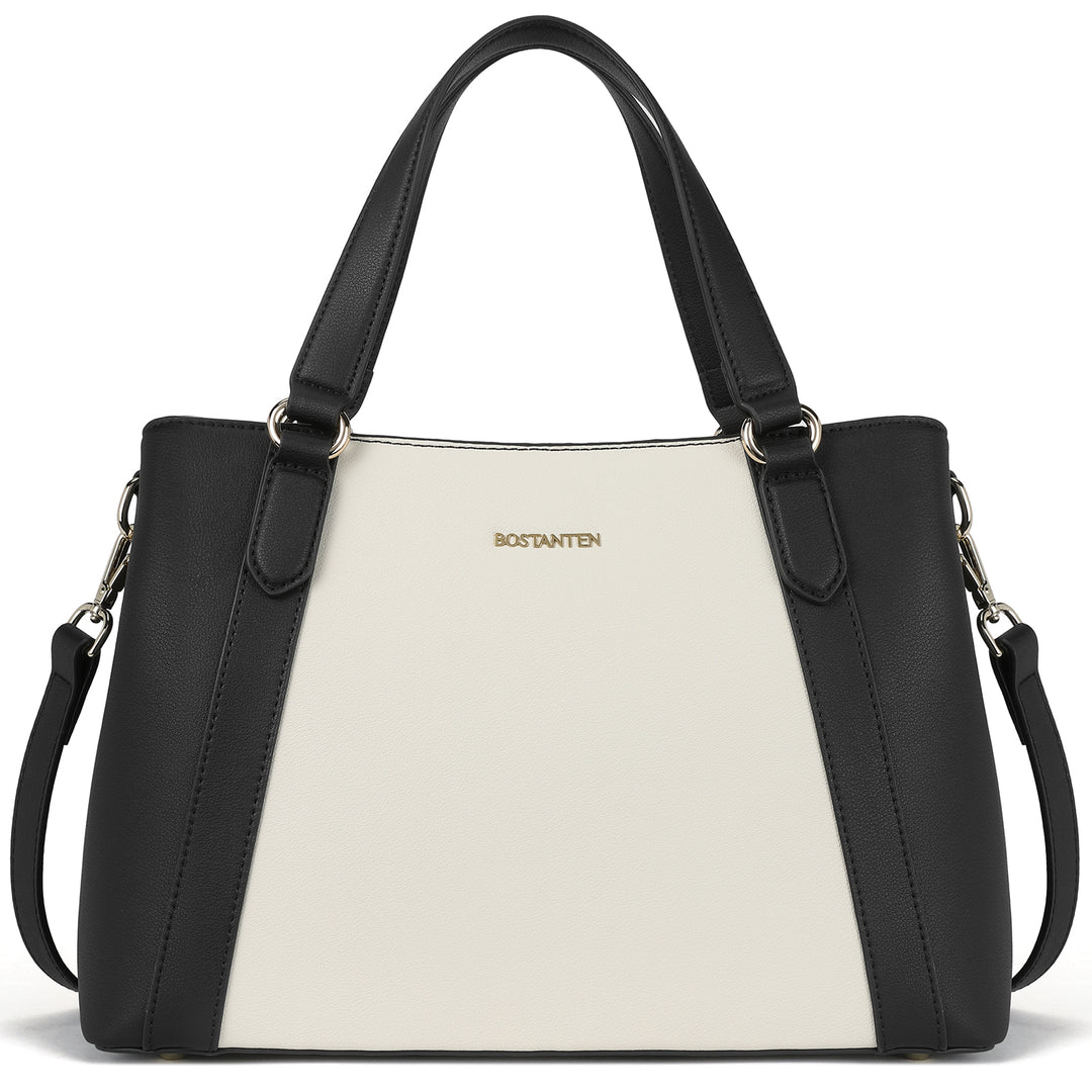 BOSTANTEN Women Leather Handbags Designer Shoulder Tote Bags Two Tone Work Daily Top Handle Satchel Purses - BOSTANTEN