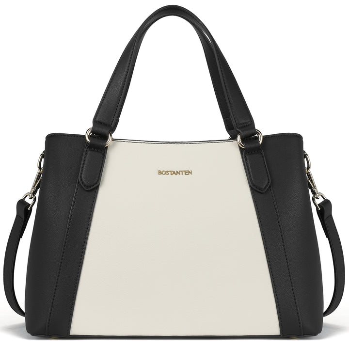 BOSTANTEN Women Leather Handbags Designer Shoulder Tote Bags Two Tone Work Daily Top Handle Satchel Purses - BOSTANTEN
