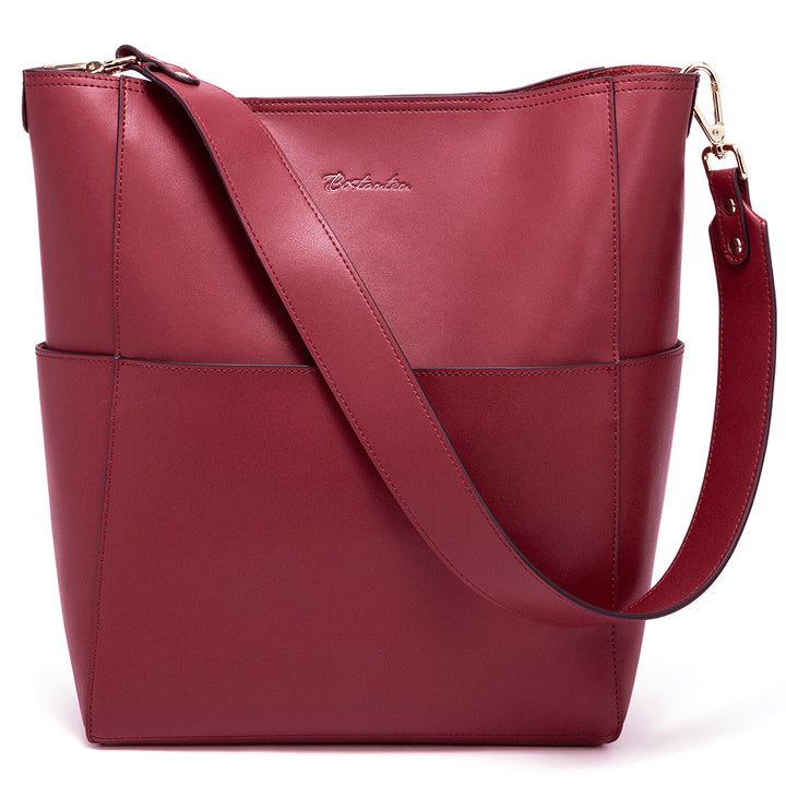 Leather Hobo Bag With 2 Shoulder Straps - BOSTANTEN