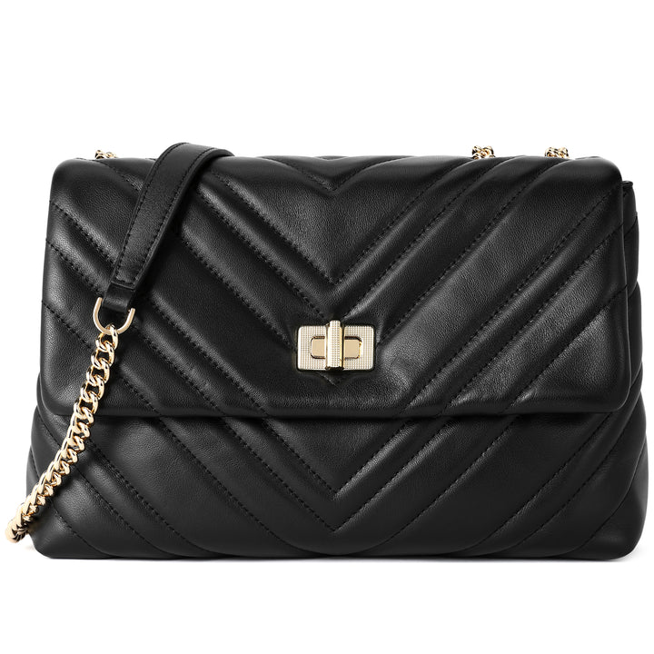 BOSTANTEN Womens Leather Shoulder Bag Quilted Designer Handbag Crossbody Bag Purse with Chain Strap - BOSTANTEN