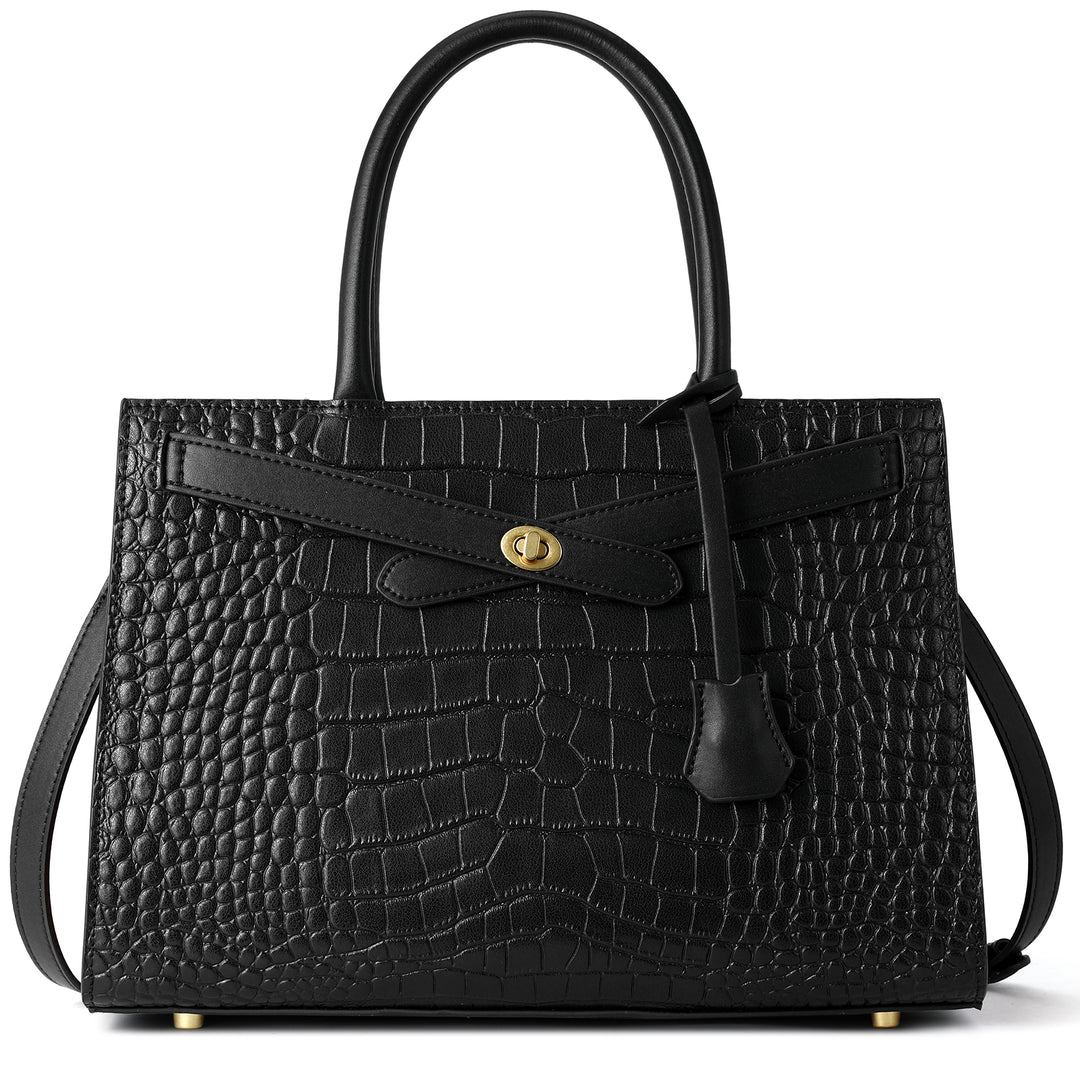 BOSTANTEN Leather Handbags for Women Fashion Satchel Purses Top Handle Tote Work Shoulder Bags Crocodile Pattern - BOSTANTEN