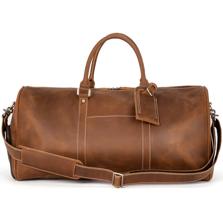 BOSTANTEN Duffle Bags Genuine Leather Travel Bag Gym Extra Large Overnight Weekender Luggage Brown - BOSTANTEN