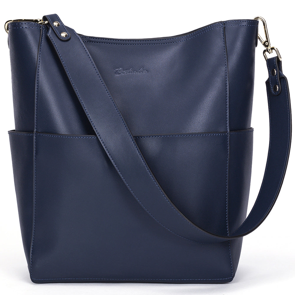 Leather Hobo Bag With 2 Shoulder Straps - BOSTANTEN