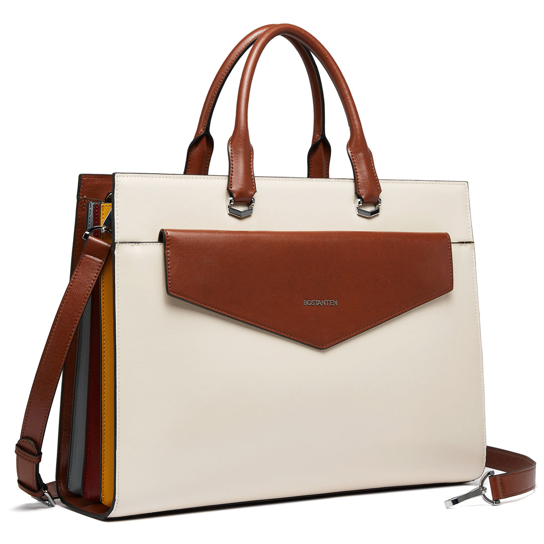 Mizuki Modern-Style Leather Briefcase — 15.6 Inch - BOSTANTEN