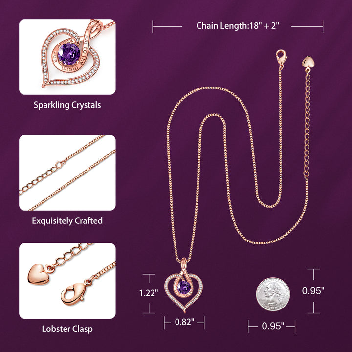 BOSTANTEN Love Heart Pendant Necklaces for Women Silver Rose Gold Tone Crystal Birthstone Birthday Jewelry Gifts for Women, 18"+2" - BOSTANTEN
