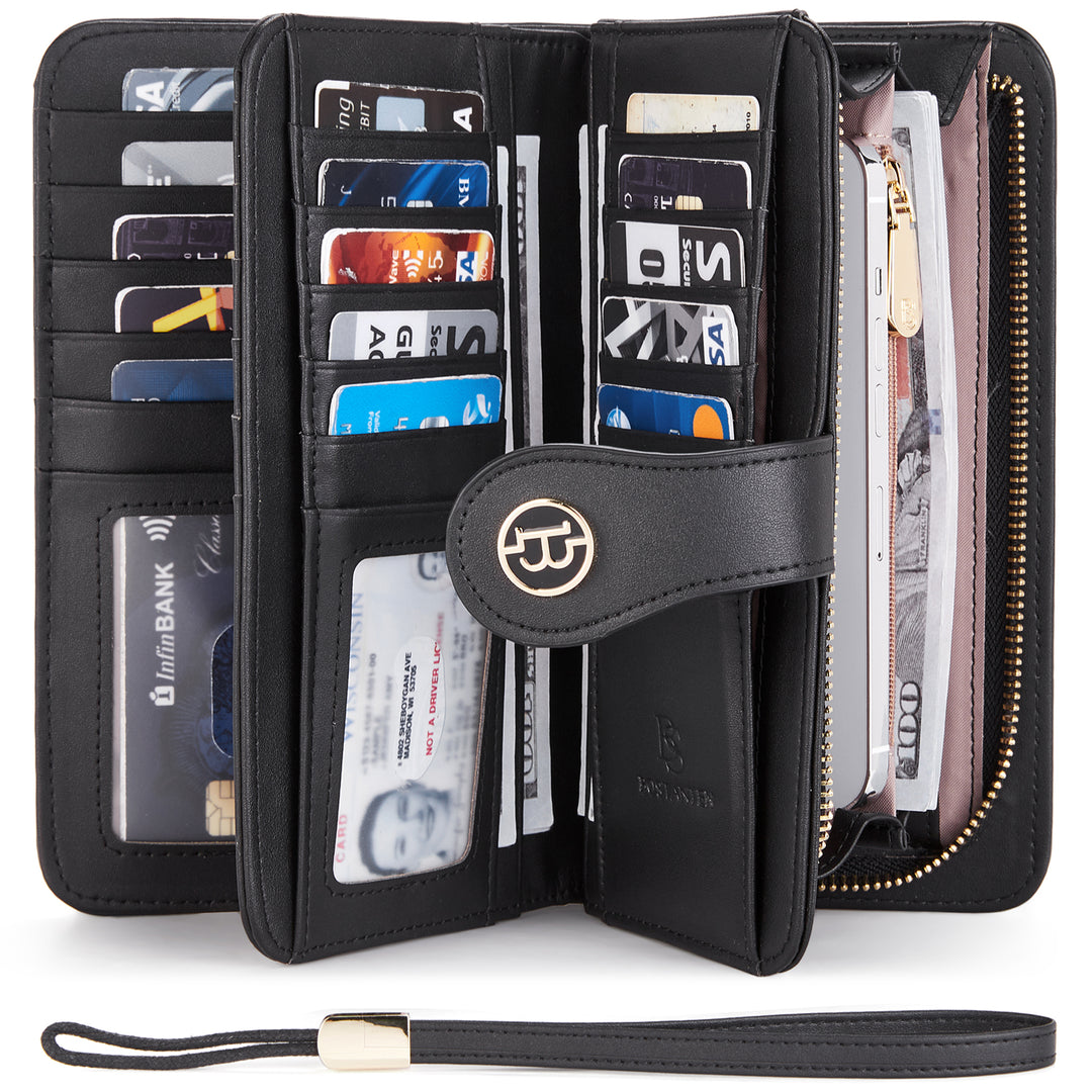 BOSTANTEN Womens Wallet Genuine Leather Large Capacity Wristlet Clutch Purse Credit Card Holder with RFID Blocking