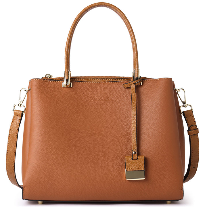 BOSTANTEN Handbags for Women Genuine Leather Designer Satchel Purses Top Handle Shoulder Bag Triple Compartment - BOSTANTEN
