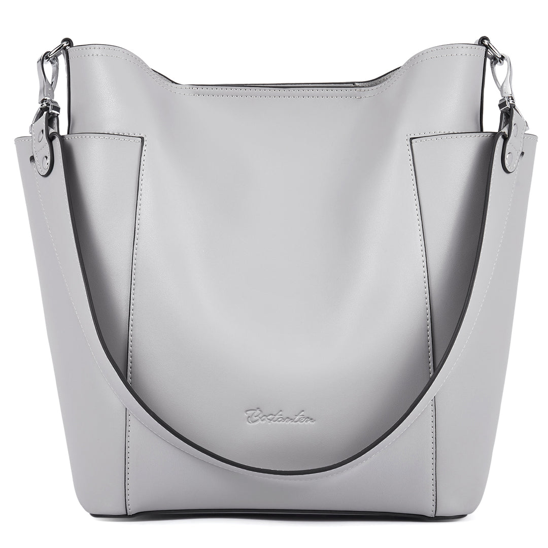 BOSTANTEN Genuine Leather Bucket Handbag Designer Hobo Shoulder Bags Tote Purses and Handbags Set with Clutch Purses - BOSTANTEN