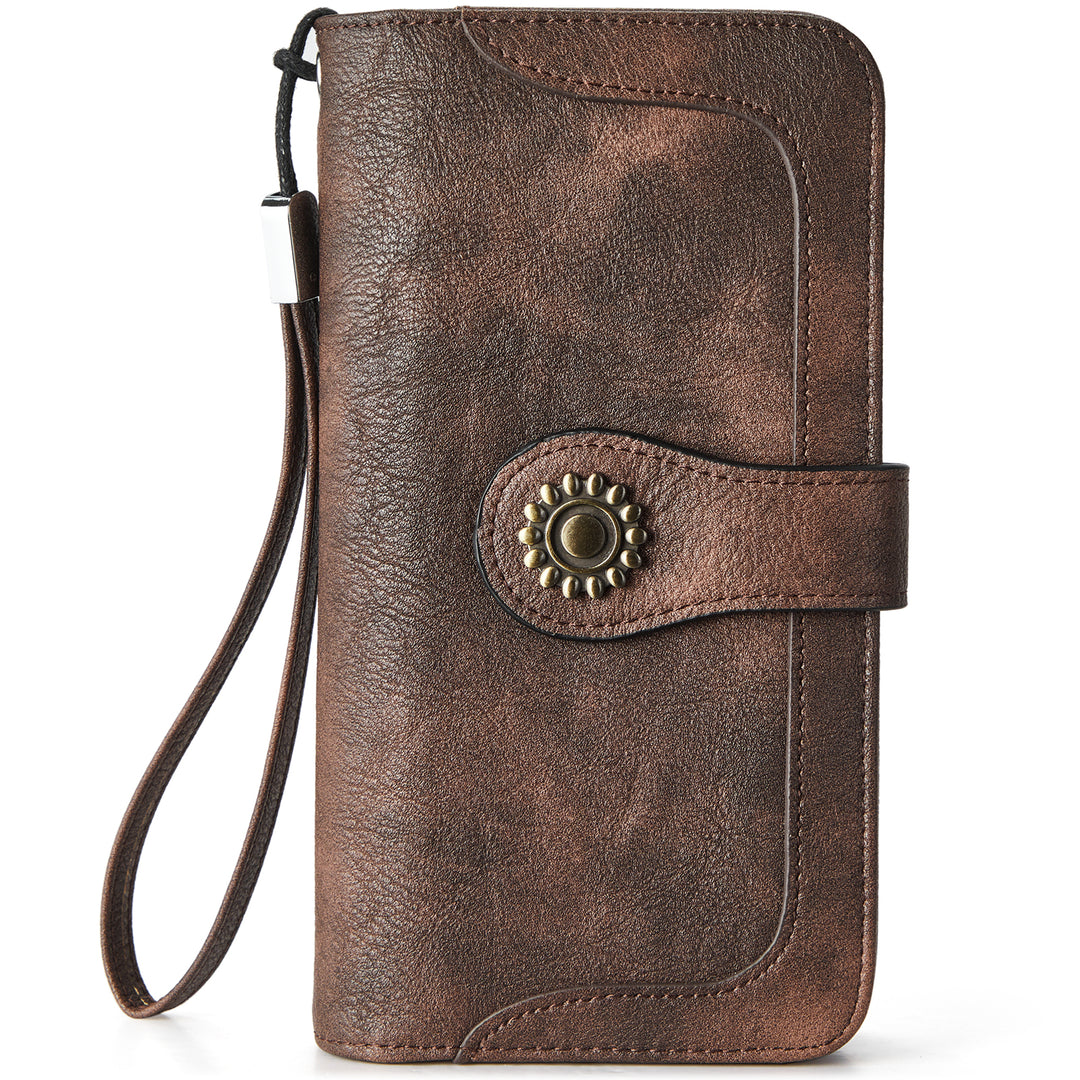 Lomy Sunflower Clasp Large Leather Wristlet Clutch For Women