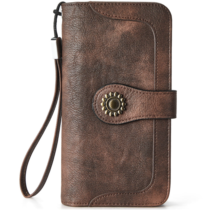 Lomy Sunflower Clasp Large Leather Wristlet Clutch For Women