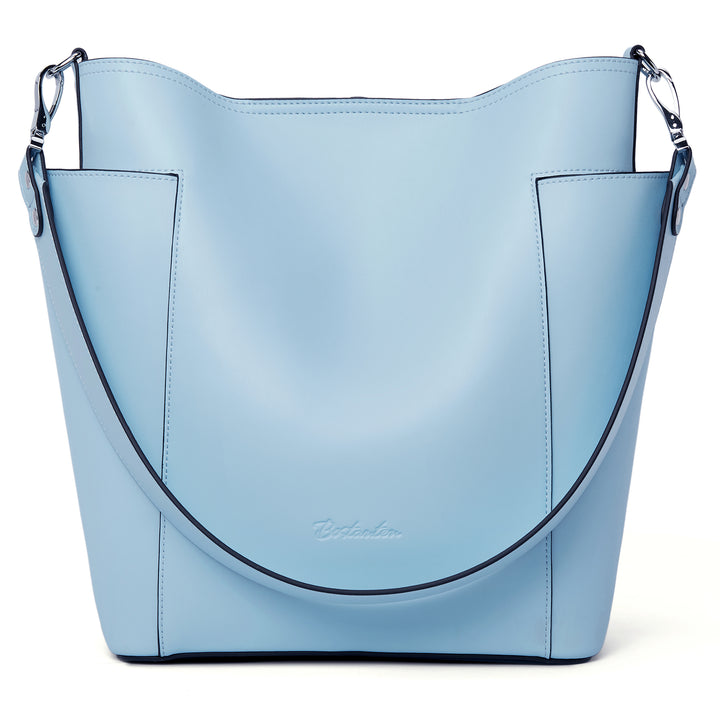 BOSTANTEN Genuine Leather Bucket Handbag Designer Hobo Shoulder Bags Tote Purses and Handbags Set with Clutch Purses - BOSTANTEN
