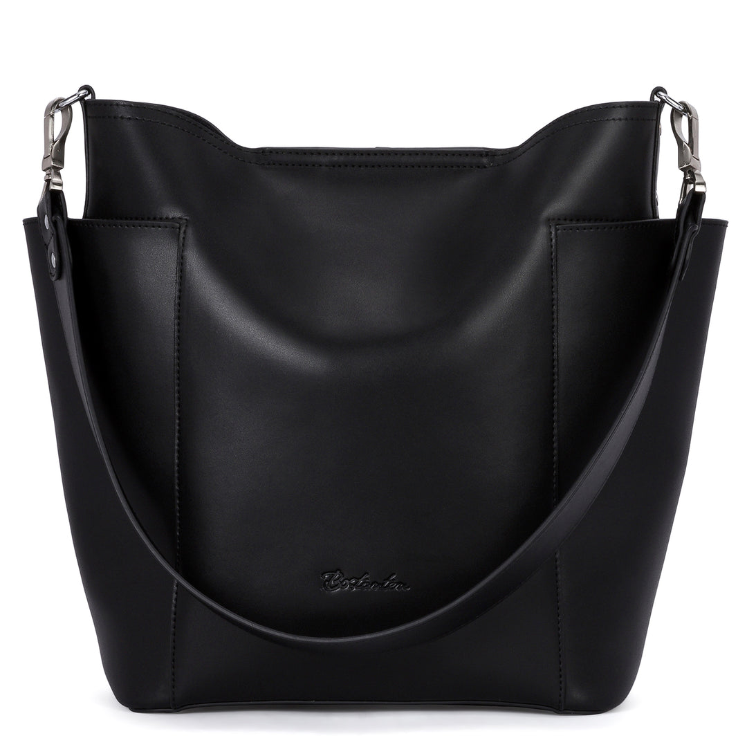 BOSTANTEN Genuine Leather Bucket Handbag Designer Hobo Shoulder Bags Tote Purses and Handbags Set with Clutch Purses - BOSTANTEN