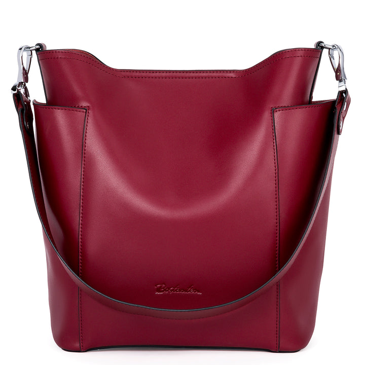 BOSTANTEN Genuine Leather Bucket Handbag Designer Hobo Shoulder Bags Tote Purses and Handbags Set with Clutch Purses - BOSTANTEN