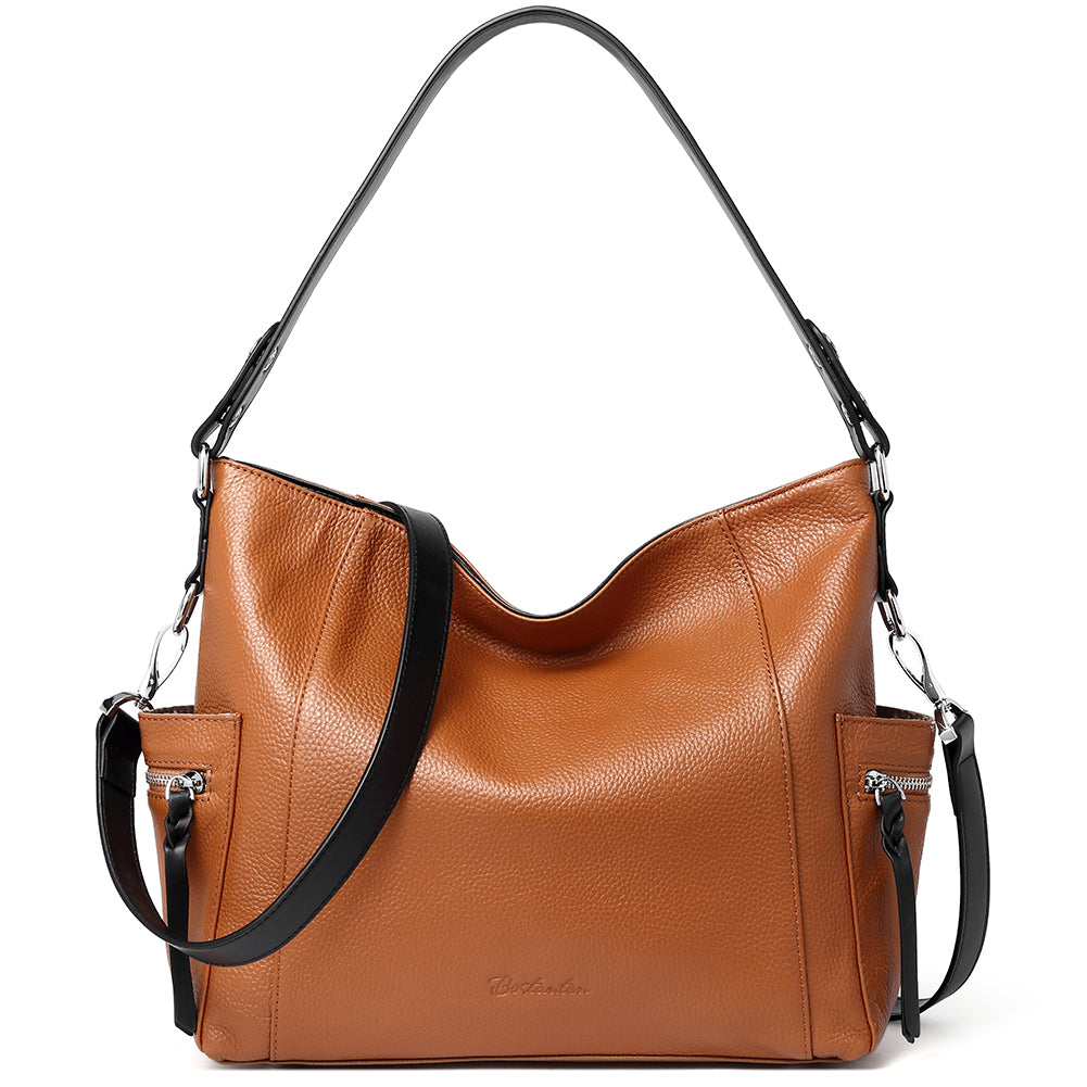 BOSTANTEN Women Leather Convertible Hobo Purse With Side Zipper Pocket - BOSTANTEN