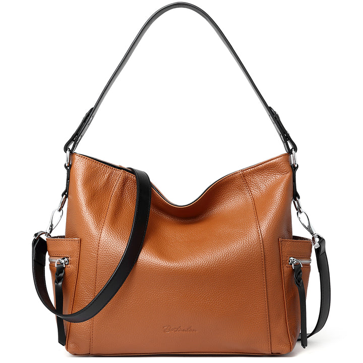 BOSTANTEN Women Leather Convertible Hobo Purse With Side Zipper Pocket - BOSTANTEN