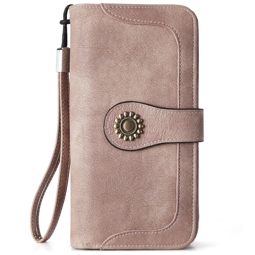 Lomy Sunflower Clasp Large Leather Wristlet Clutch For Women