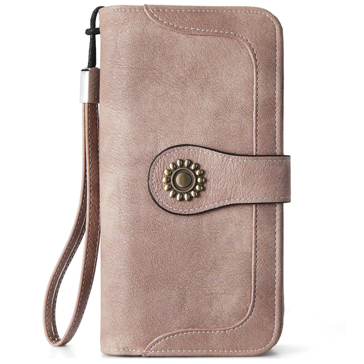 Lomy Sunflower Clasp Large Leather Wristlet Clutch For Women