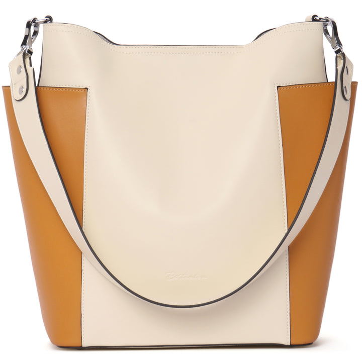 Lotty Funktionelle und modische Hobo-Tasche aus butterweichem Leder - Beige mit Gelb 