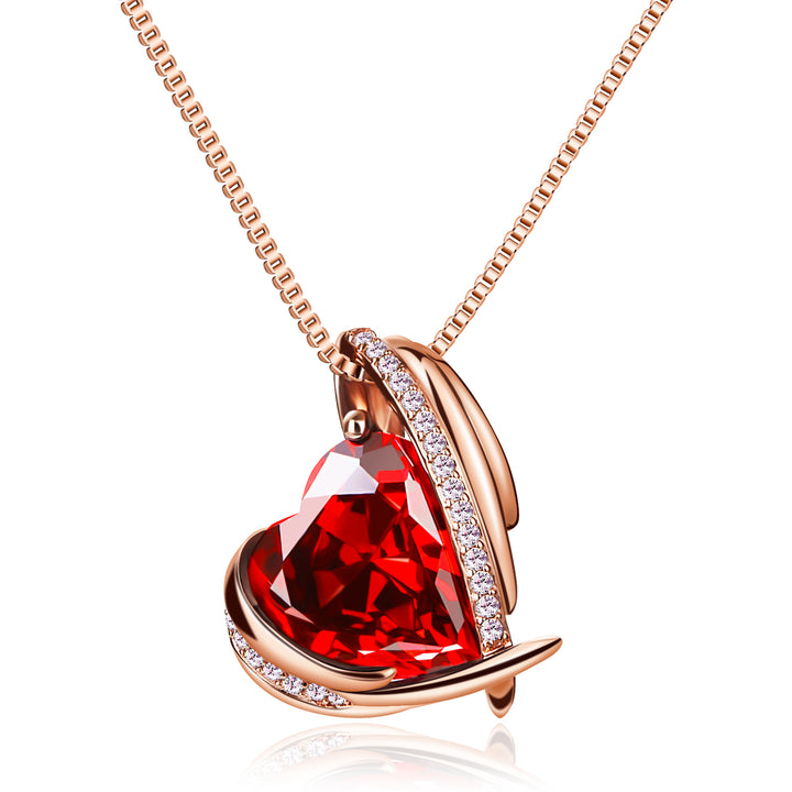 BOSTANTEN Rose Gold Plated Pendant Necklace with Birthstone Love Heart Crystal Jewelry Birthday Gifts for Women Mom Wife Girlfriend, 18"+2" - BOSTANTEN