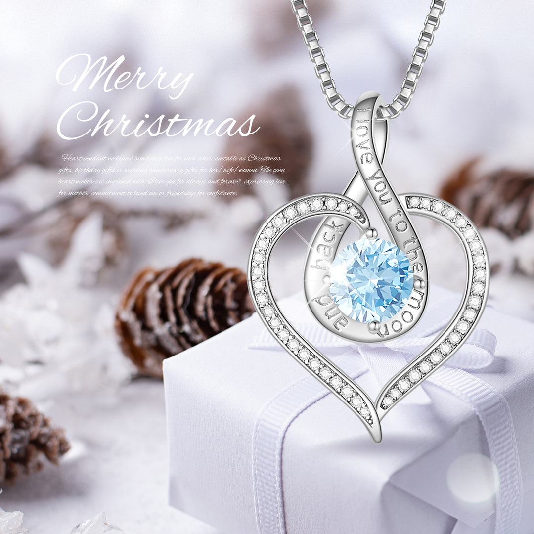 BOSTANTEN Love Heart Pendant Necklaces for Women Silver Rose Gold Tone Crystal Birthstone Birthday Jewelry Gifts for Women, 18"+2" - BOSTANTEN