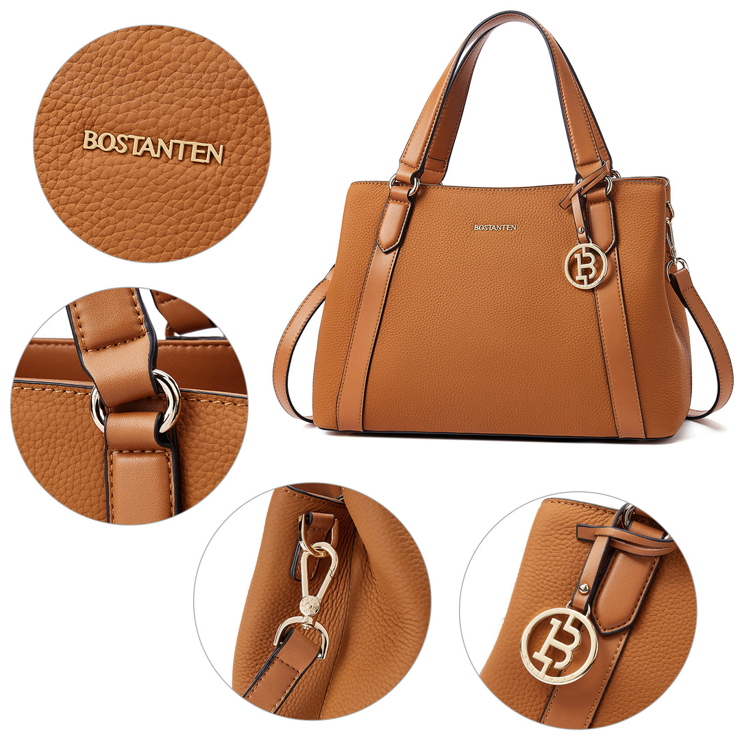 BOSTANTEN Lederhandtasche für Damen, Designer-Schultertasche, Henkeltasche oben, Umhängetasche mit drei Fächern 