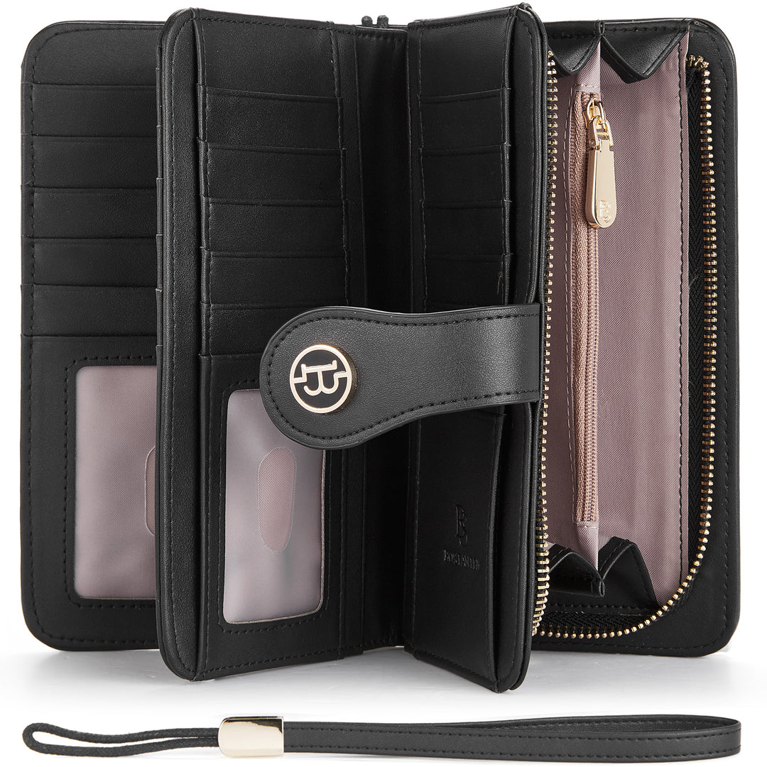 BOSTANTEN Womens Wallet Genuine Leather Large Capacity Wristlet Clutch Purse Credit Card Holder with RFID Blocking