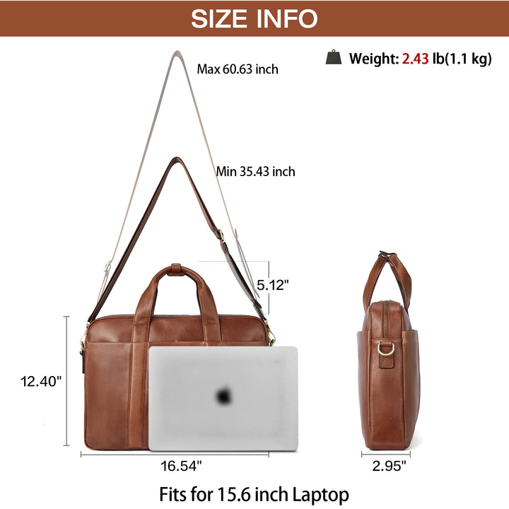 Soft Leather Briefcase with Shoulder Strap for 15.6 inch Laptop - Perfect for Men